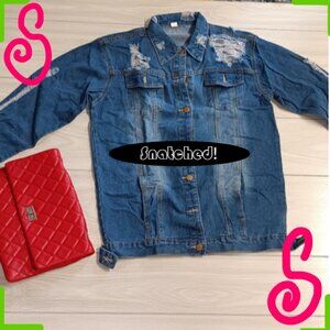 Women Fashion Plus Size Rhole Back Denim Jacket